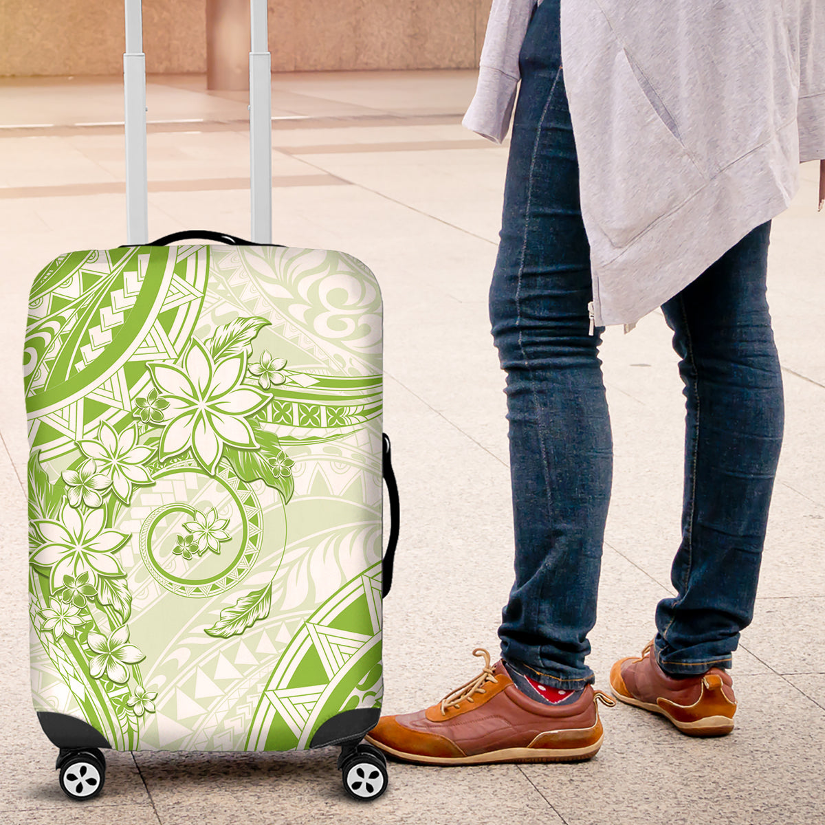 Polynesian Pattern With Plumeria Flowers Luggage Cover Lime Green LT05 Lime Green - Polynesian Pride