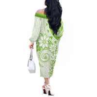 Polynesian Pattern With Plumeria Flowers Off The Shoulder Long Sleeve Dress Lime Green LT05 - Polynesian Pride