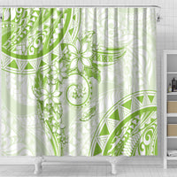 Polynesian Pattern With Plumeria Flowers Shower Curtain Lime Green