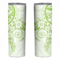 Lime Green Polynesian Pattern With Plumeria Flowers Skinny Tumbler