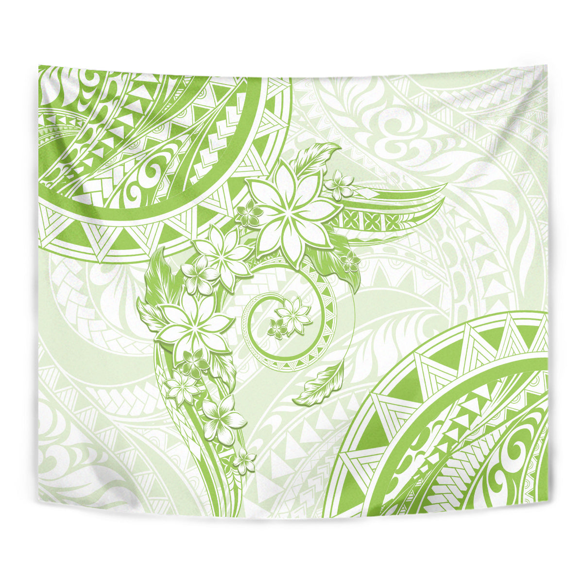 Polynesian Pattern With Plumeria Flowers Tapestry Lime Green