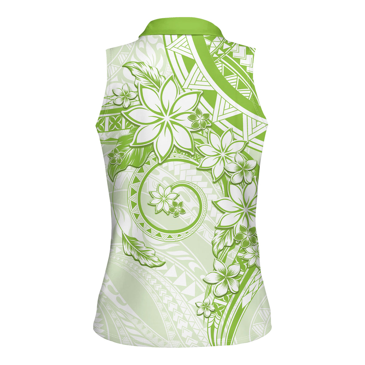 Polynesian Pattern With Plumeria Flowers Women Sleeveless Polo Shirt Lime Green