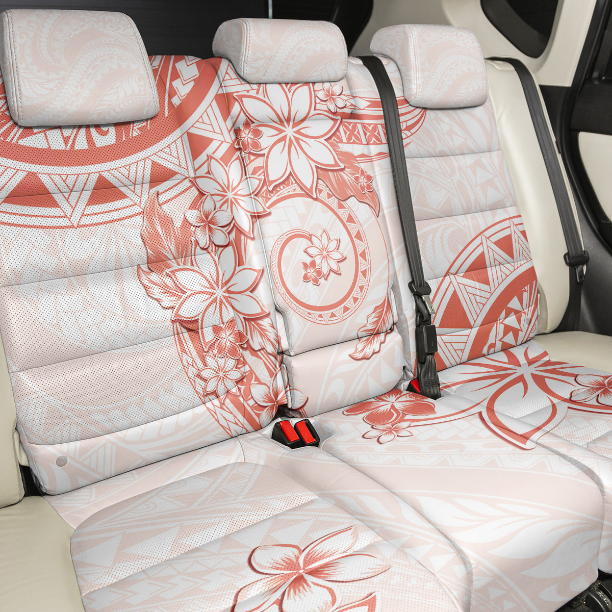 Polynesian Pattern With Plumeria Flowers Back Car Seat Cover Orange Peach LT05 - Polynesian Pride