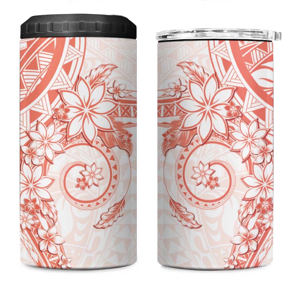 Orange Peach Polynesian Pattern With Plumeria Flowers 4 in 1 Can Cooler Tumbler LT05 One Size: 16 oz Peach - Polynesian Pride