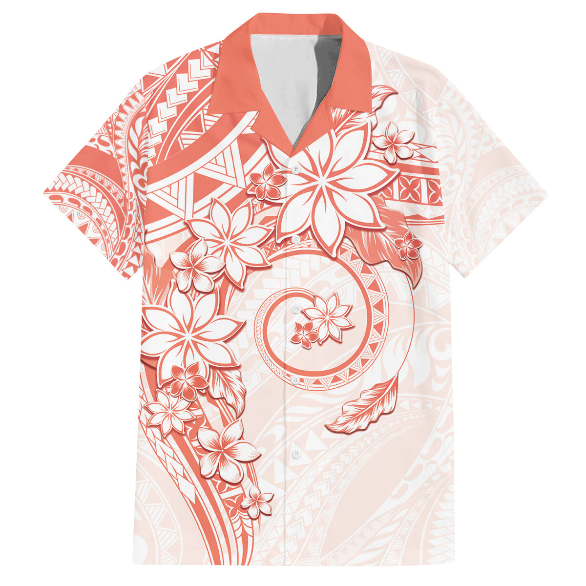 Polynesian Pattern With Plumeria Flowers Family Matching Long Sleeve Bodycon Dress and Hawaiian Shirt Orange Peach LT05 Dad's Shirt - Short Sleeve Peach - Polynesian Pride