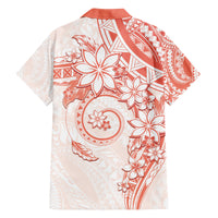 Polynesian Pattern With Plumeria Flowers Family Matching Long Sleeve Bodycon Dress and Hawaiian Shirt Orange Peach LT05 - Polynesian Pride