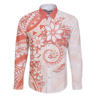 Polynesian Pattern With Plumeria Flowers Family Matching Off The Shoulder Long Sleeve Dress and Hawaiian Shirt Orange Peach LT05 Dad's Shirt - Long Sleeve Peach - Polynesian Pride