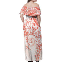 Polynesian Pattern With Plumeria Flowers Family Matching Off Shoulder Maxi Dress and Hawaiian Shirt Orange Peach