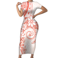 Polynesian Pattern With Plumeria Flowers Family Matching Short Sleeve Bodycon Dress and Hawaiian Shirt Orange Peach LT05 Mom's Dress Peach - Polynesian Pride
