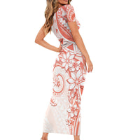 Polynesian Pattern With Plumeria Flowers Family Matching Short Sleeve Bodycon Dress and Hawaiian Shirt Orange Peach LT05 - Polynesian Pride