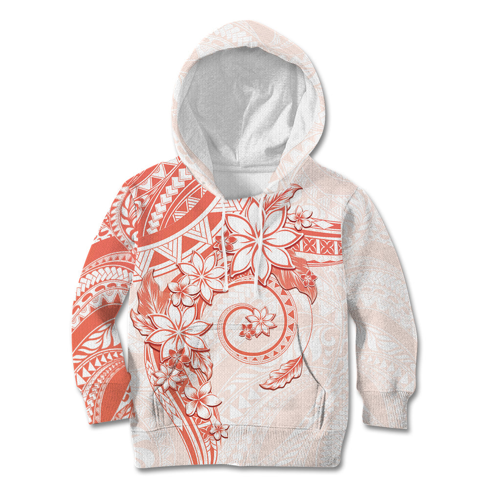 Polynesian Pattern With Plumeria Flowers Kid Hoodie Orange Peach LT05 Hoodie Peach - Polynesian Pride