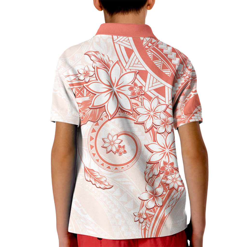 Polynesian Pattern With Plumeria Flowers Kid Polo Shirt Orange Peach