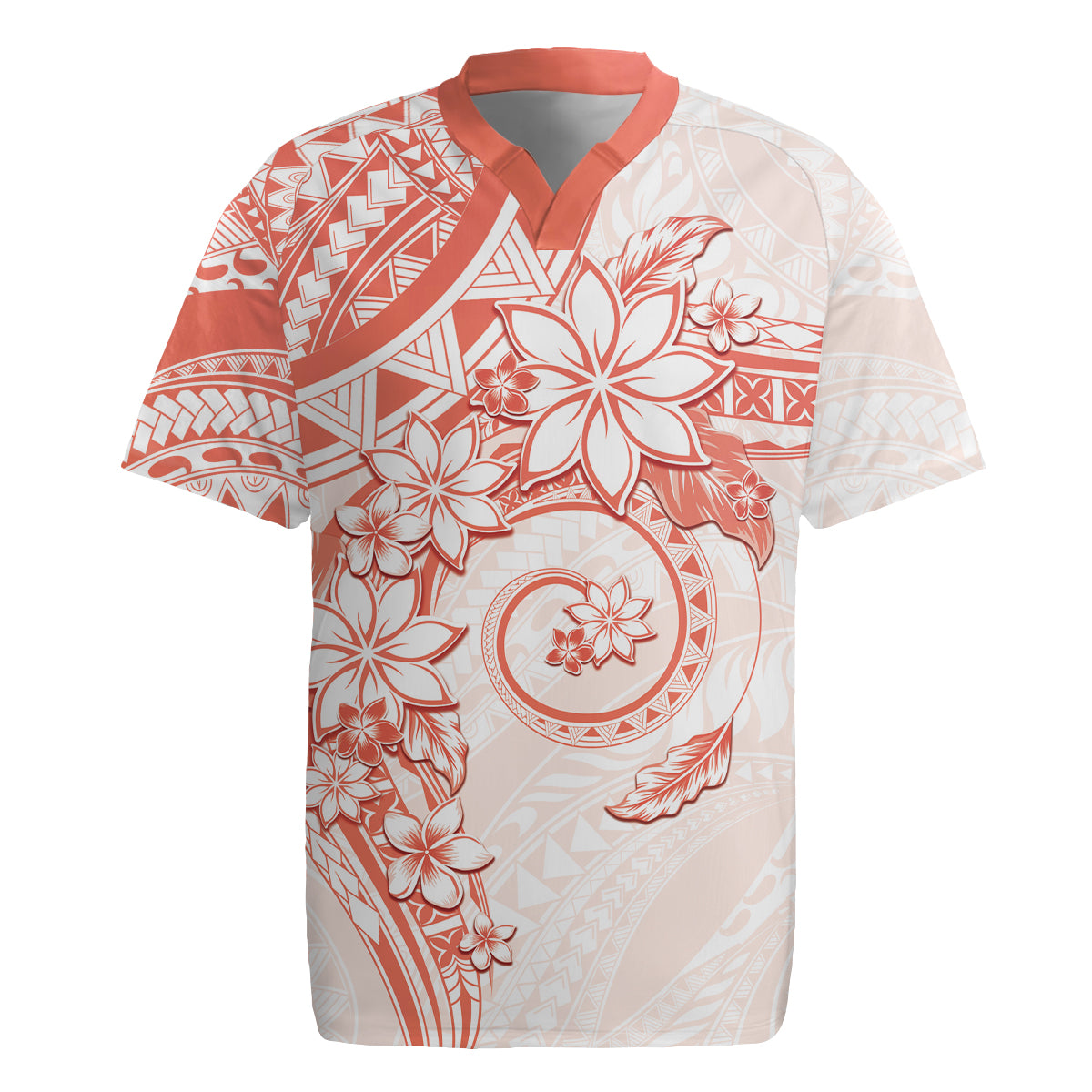 Polynesian Pattern With Plumeria Flowers Rugby Jersey Orange Peach LT05 Peach - Polynesian Pride