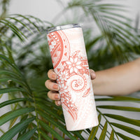 Orange Peach Polynesian Pattern With Plumeria Flowers Skinny Tumbler