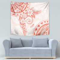 Polynesian Pattern With Plumeria Flowers Tapestry Orange Peach