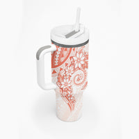 Orange Peach Polynesian Pattern With Plumeria Flowers Tumbler With Handle