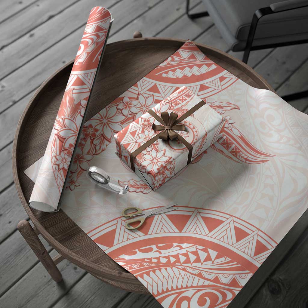 Polynesian Pattern With Plumeria Flowers Wrapping Paper Orange Peach - Polynesian Pride