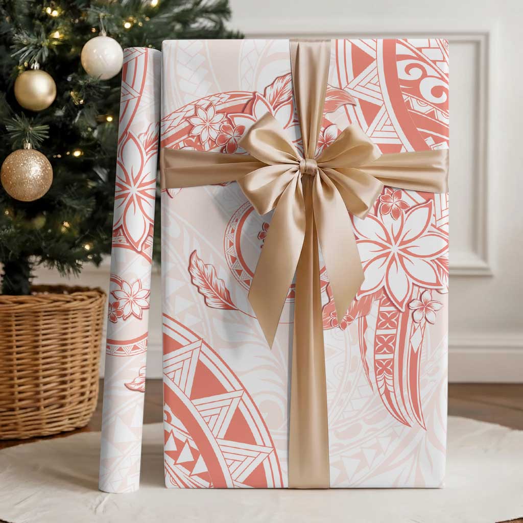 Polynesian Pattern With Plumeria Flowers Wrapping Paper Orange Peach - Polynesian Pride