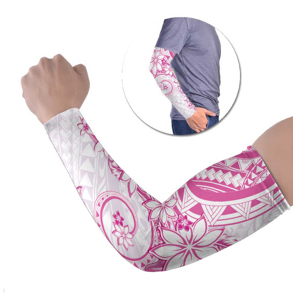 Polynesian Pattern With Plumeria Flowers Arm Sleeves Pink LT05 Set of 2 Pink - Polynesian Pride