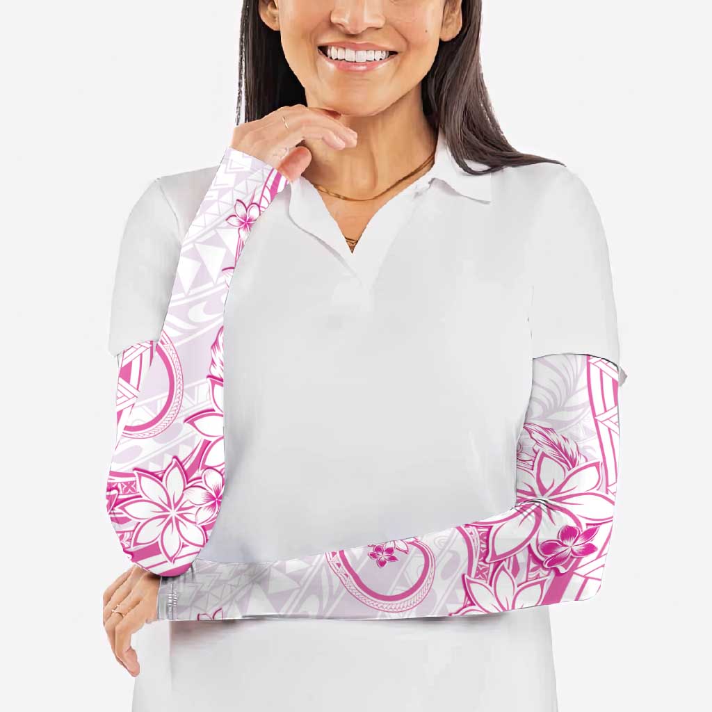 Polynesian Pattern With Plumeria Flowers Arm Sleeves Pink - Polynesian Pride