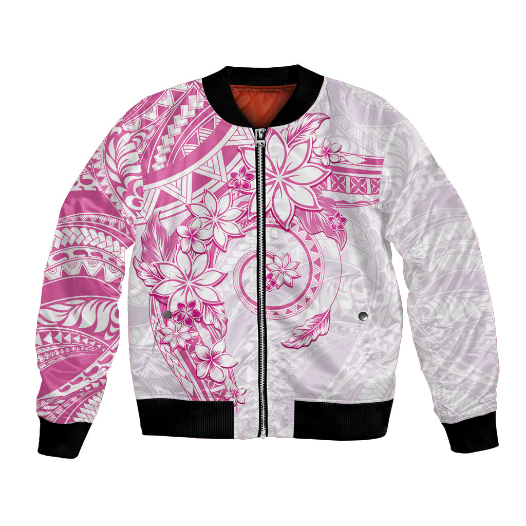 Polynesian Pattern With Plumeria Flowers Bomber Jacket Pink LT05 Unisex Pink - Polynesian Pride