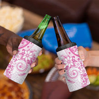 Pink Polynesian Pattern With Plumeria Flowers 4 in 1 Can Cooler Tumbler
