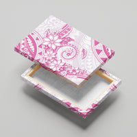 Polynesian Pattern With Plumeria Flowers Canvas Wall Art Pink