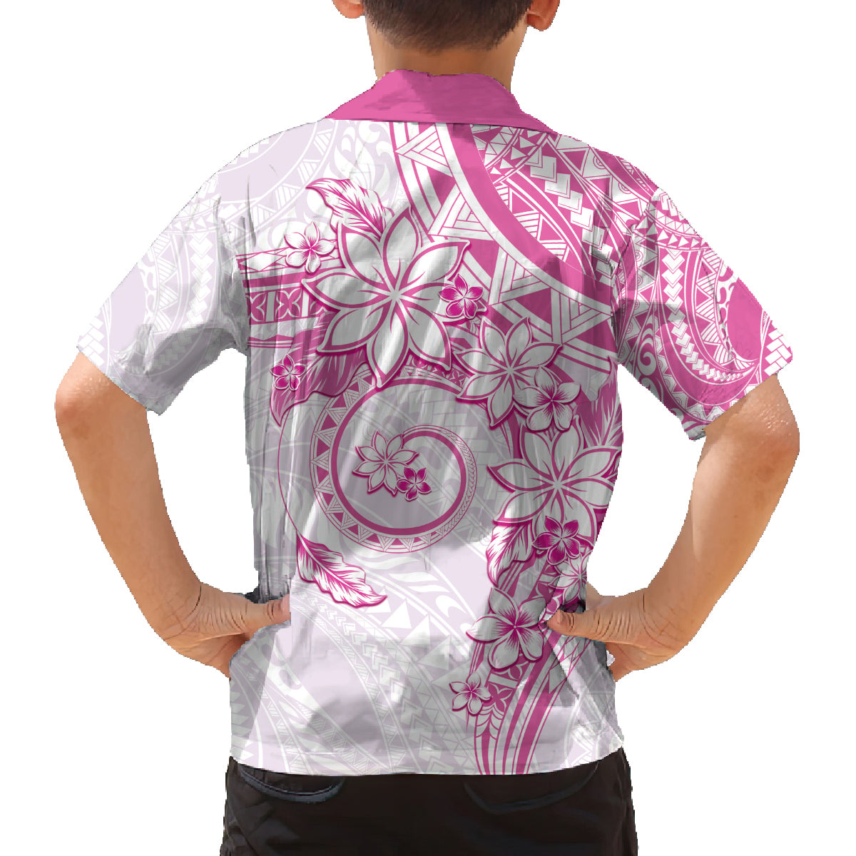 Polynesian Pattern With Plumeria Flowers Family Matching Long Sleeve Bodycon Dress and Hawaiian Shirt Pink LT05 - Polynesian Pride