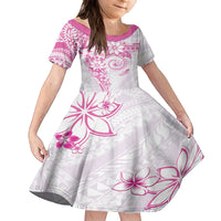 Polynesian Pattern With Plumeria Flowers Family Matching Long Sleeve Bodycon Dress and Hawaiian Shirt Pink LT05 Daughter's Dress Pink - Polynesian Pride