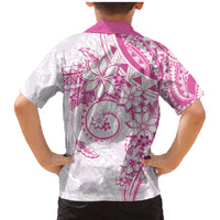 Polynesian Pattern With Plumeria Flowers Family Matching Mermaid Dress and Hawaiian Shirt Pink