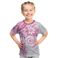 Polynesian Pattern With Plumeria Flowers Kid T Shirt Pink
