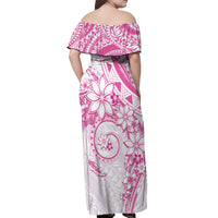 Polynesian Pattern With Plumeria Flowers Off Shoulder Maxi Dress Pink