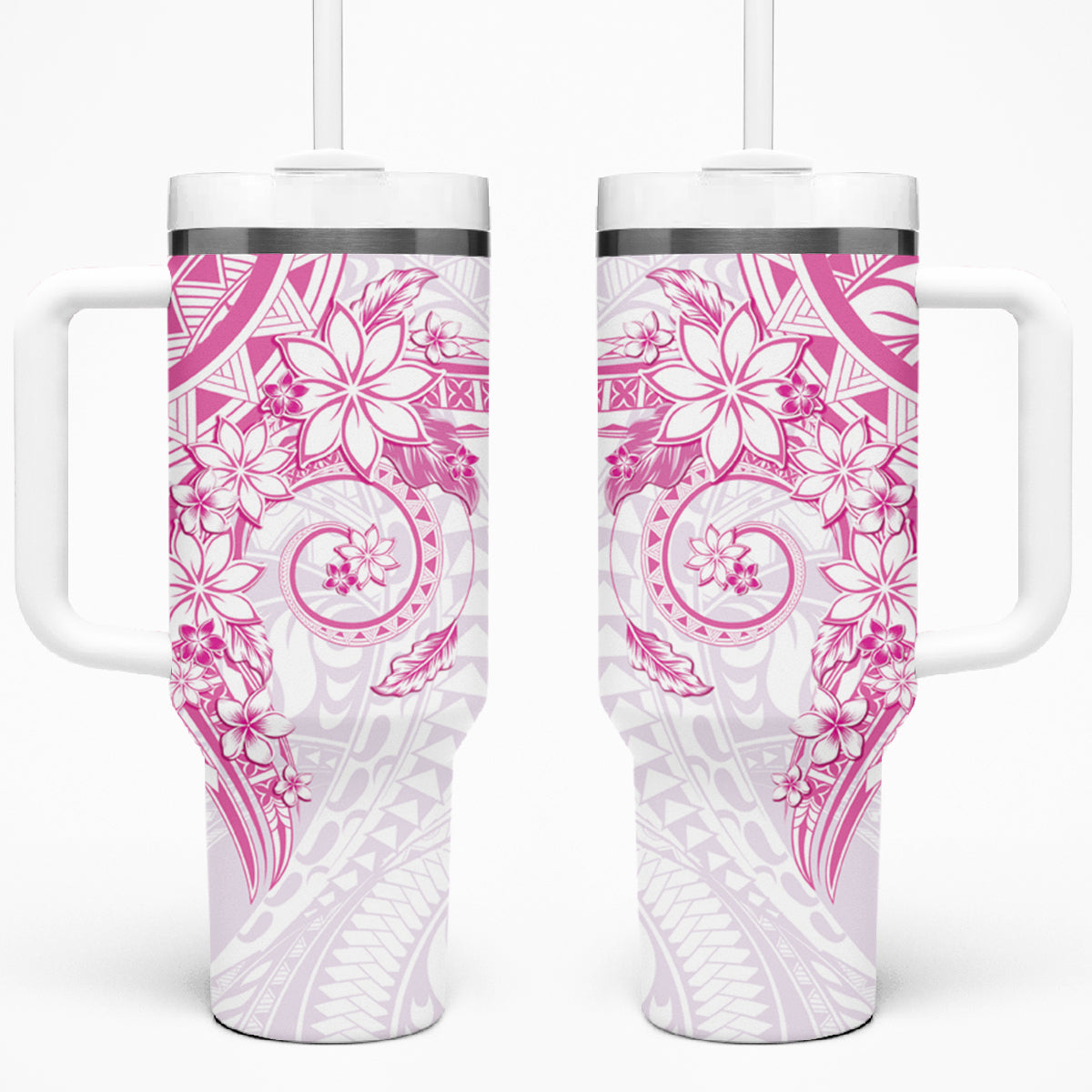 Pink Polynesian Pattern With Plumeria Flowers Tumbler With Handle LT05 One Size: 40 oz Pink - Polynesian Pride