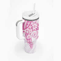 Pink Polynesian Pattern With Plumeria Flowers Tumbler With Handle LT05 - Polynesian Pride