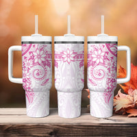 Pink Polynesian Pattern With Plumeria Flowers Tumbler With Handle LT05 - Polynesian Pride
