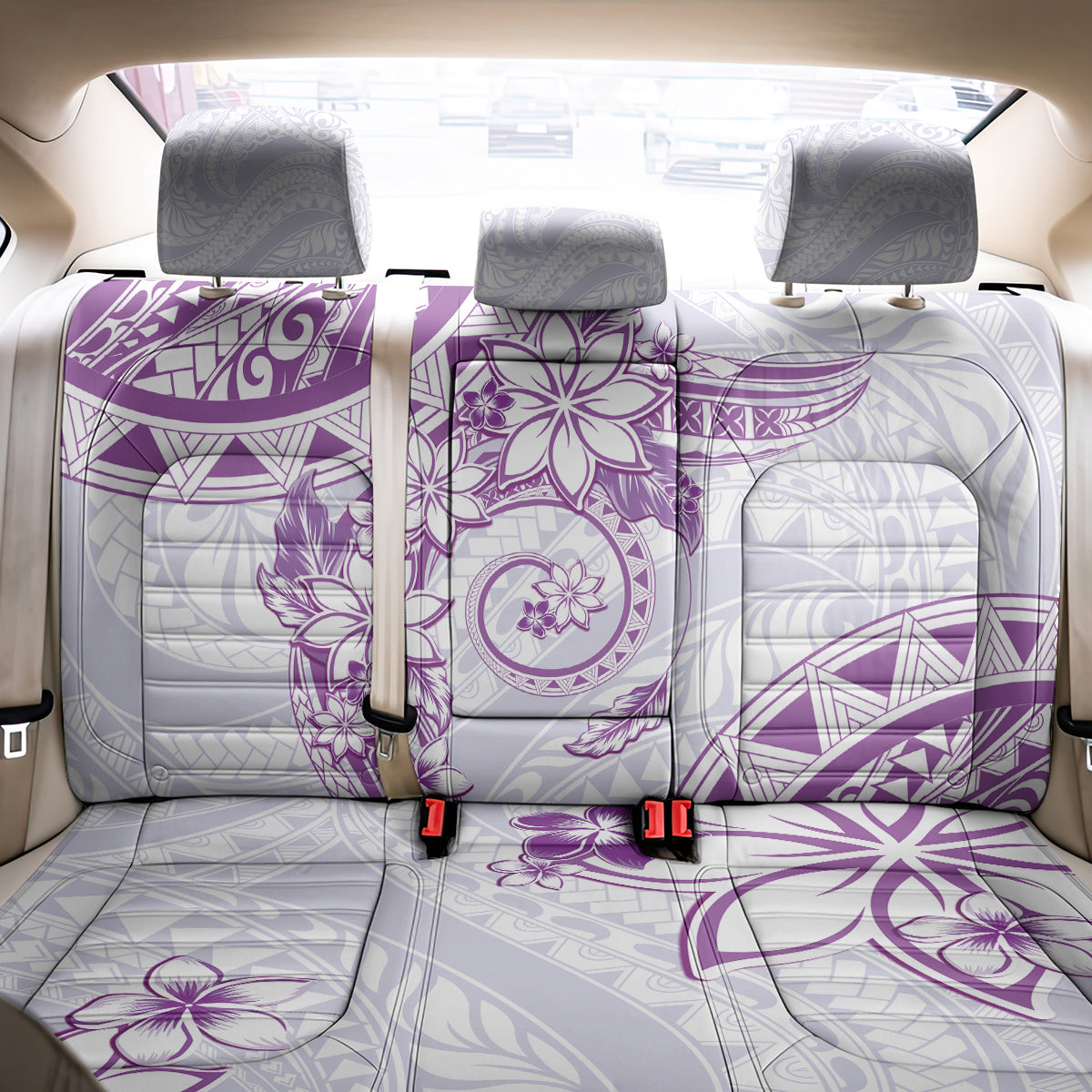 Polynesian Pattern With Plumeria Flowers Back Car Seat Cover Purple LT05 - Polynesian Pride