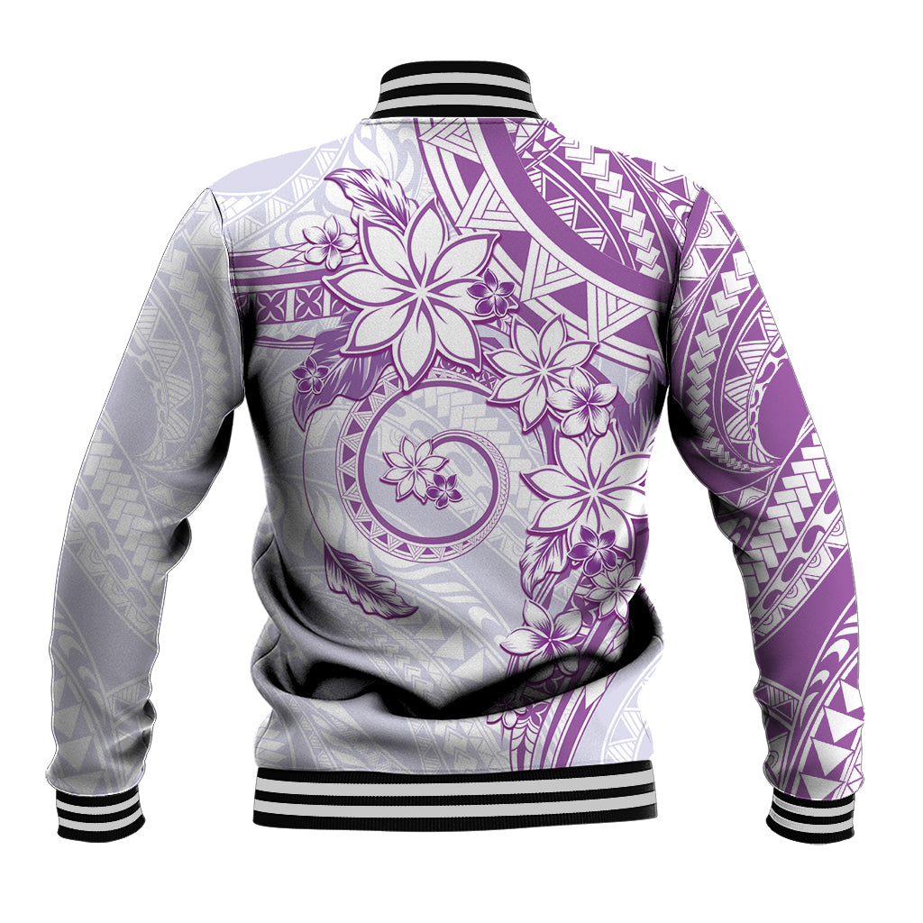 Polynesian Pattern With Plumeria Flowers Baseball Jacket Purple