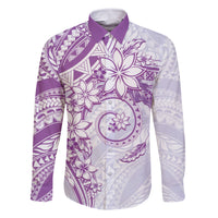 Polynesian Pattern With Plumeria Flowers Family Matching Long Sleeve Bodycon Dress and Hawaiian Shirt Purple LT05 Dad's Shirt - Long Sleeve Purple - Polynesian Pride