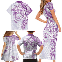 Polynesian Pattern With Plumeria Flowers Family Matching Short Sleeve Bodycon Dress and Hawaiian Shirt Purple LT05 - Polynesian Pride