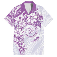 Polynesian Pattern With Plumeria Flowers Family Matching Short Sleeve Bodycon Dress and Hawaiian Shirt Purple LT05 Dad's Shirt - Short Sleeve Purple - Polynesian Pride