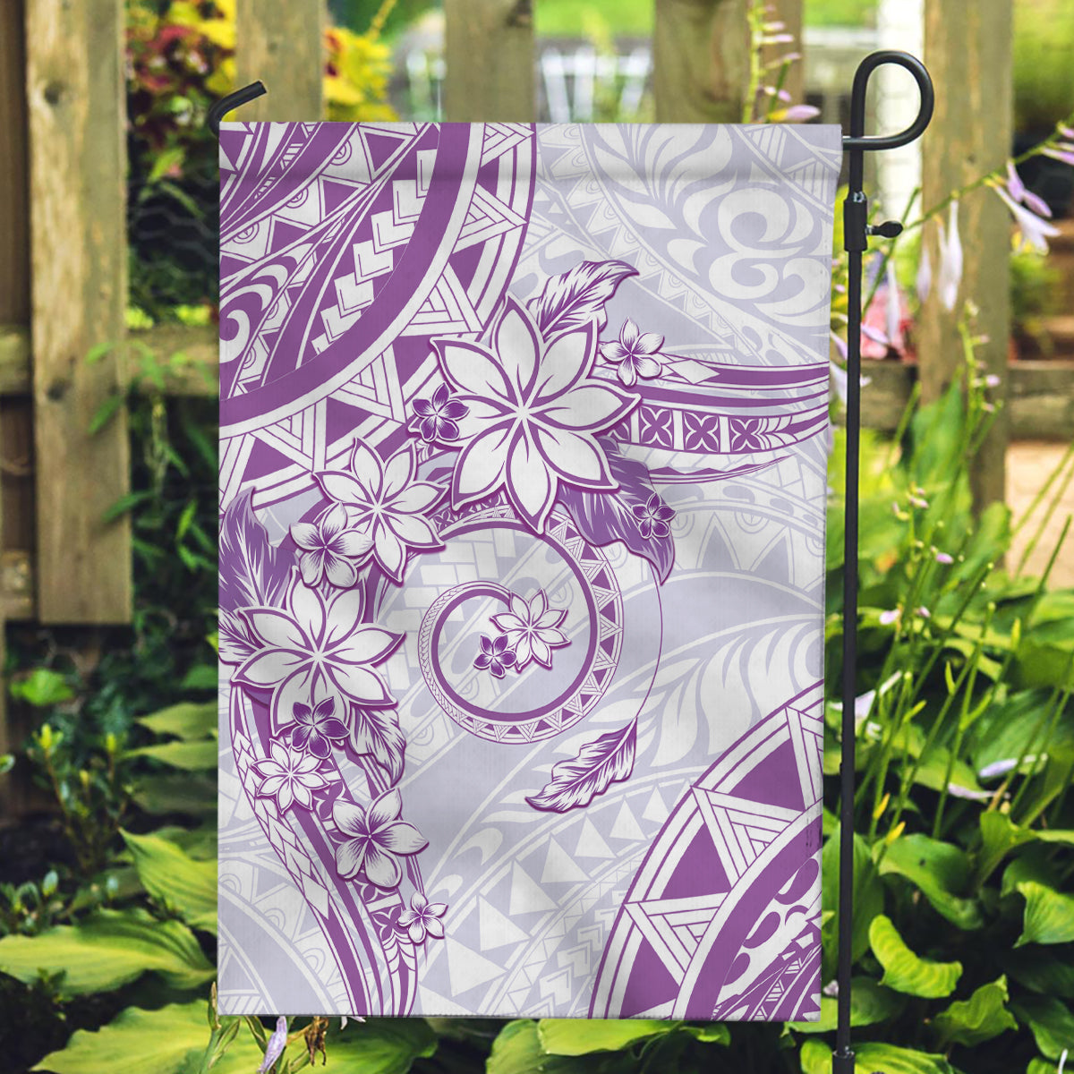 Polynesian Pattern With Plumeria Flowers Garden Flag Purple LT05 Garden Flag Purple - Polynesian Pride