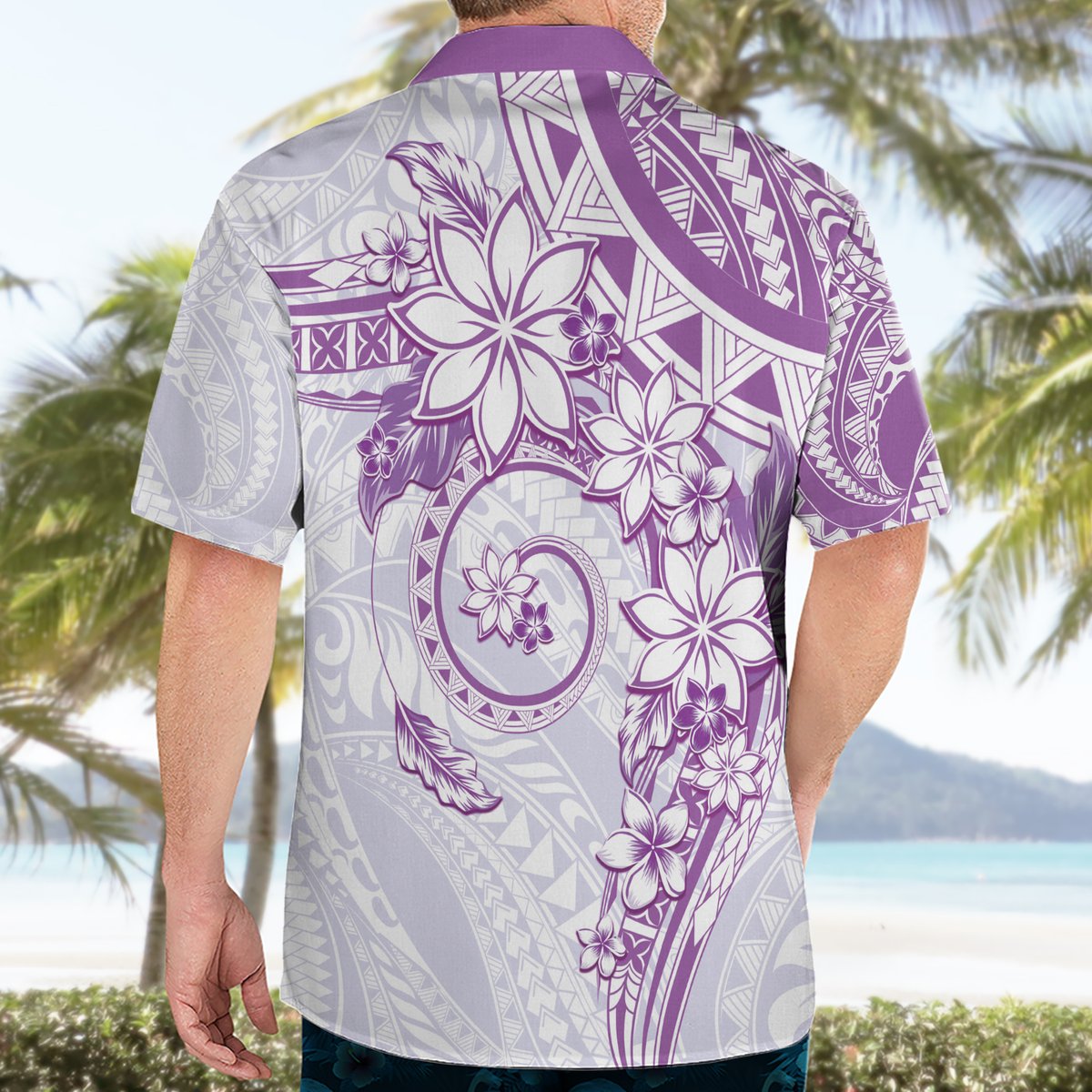 Polynesian Pattern With Plumeria Flowers Hawaiian Shirt Purple