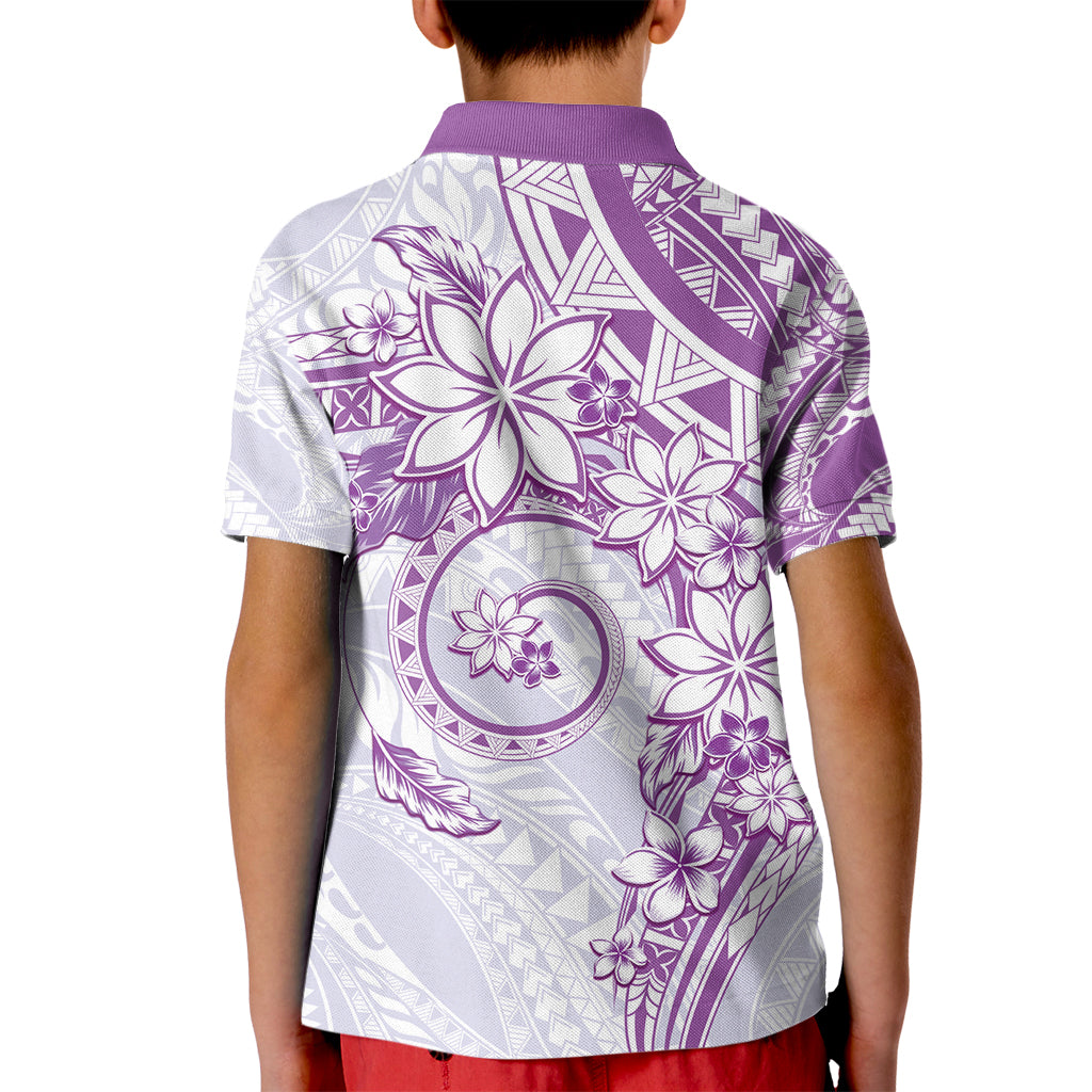 Polynesian Pattern With Plumeria Flowers Kid Polo Shirt Purple