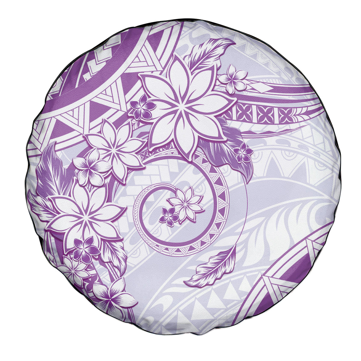 Polynesian Pattern With Plumeria Flowers Spare Tire Cover Purple