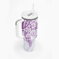 Purple Polynesian Pattern With Plumeria Flowers Tumbler With Handle