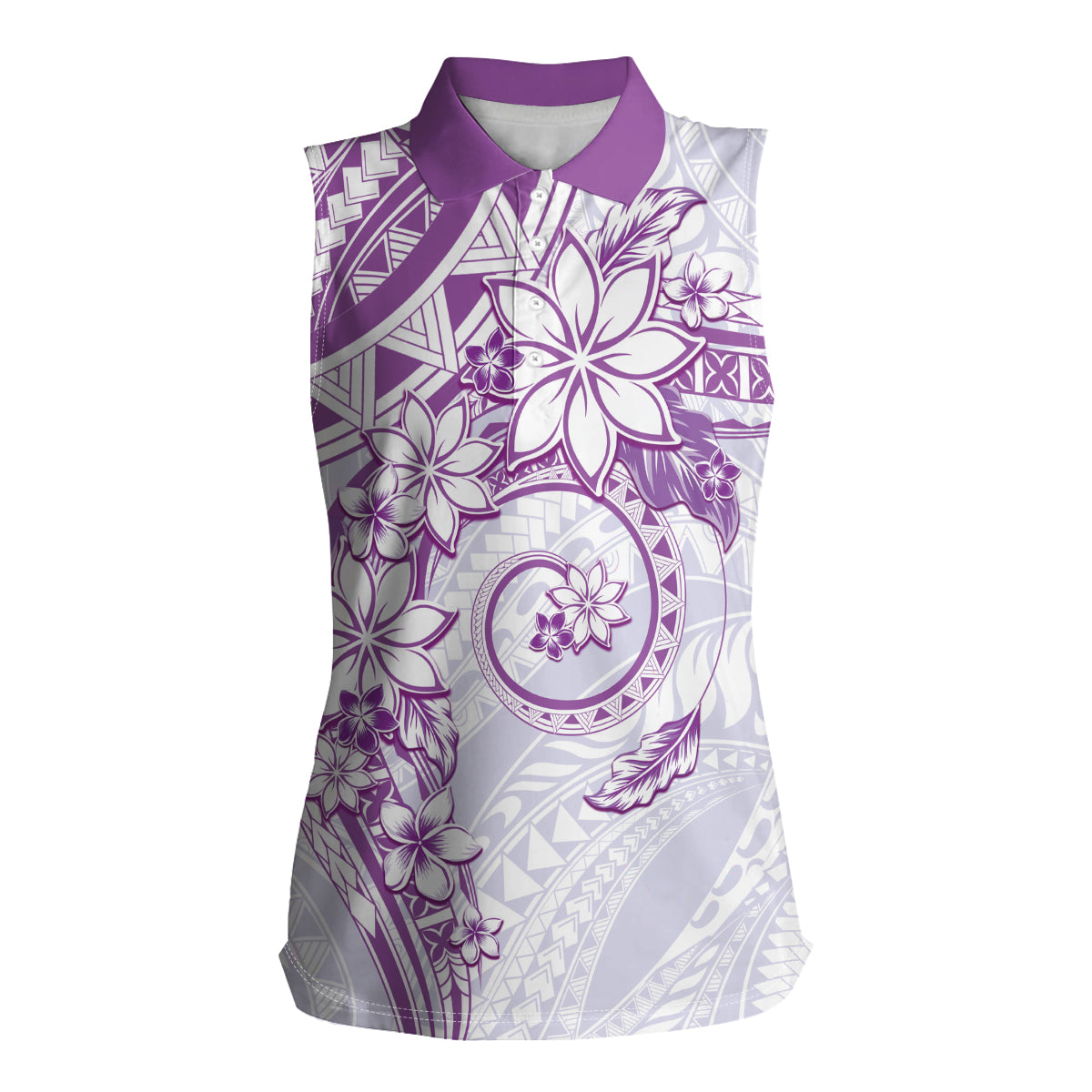 Polynesian Pattern With Plumeria Flowers Women Sleeveless Polo Shirt Purple