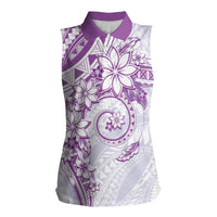 Polynesian Pattern With Plumeria Flowers Women Sleeveless Polo Shirt Purple