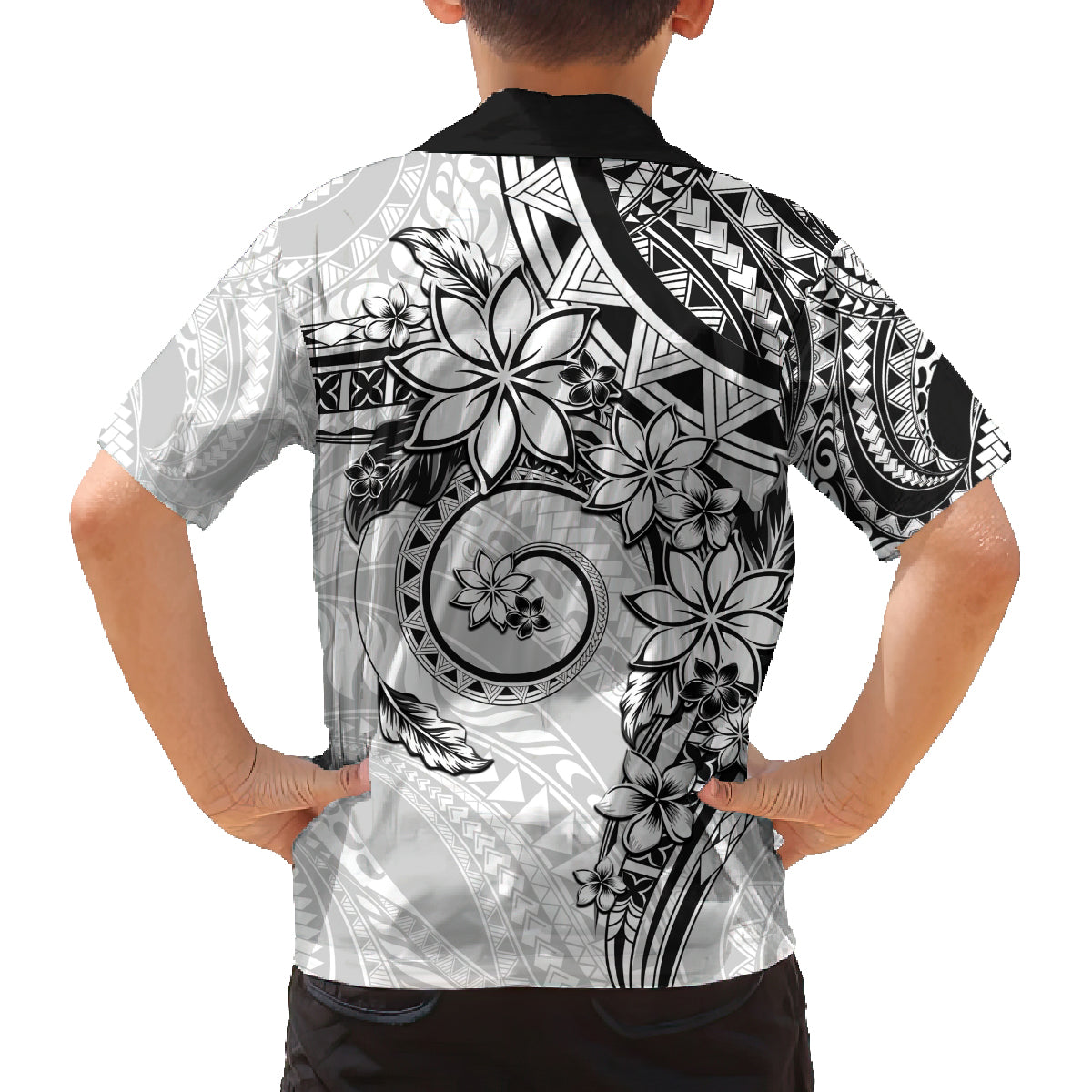 Polynesian Pattern With Plumeria Flowers Family Matching Long Sleeve Bodycon Dress and Hawaiian Shirt White LT05 - Polynesian Pride