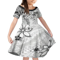 Polynesian Pattern With Plumeria Flowers Family Matching Long Sleeve Bodycon Dress and Hawaiian Shirt White LT05 Daughter's Dress White - Polynesian Pride