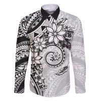 Polynesian Pattern With Plumeria Flowers Family Matching Long Sleeve Bodycon Dress and Hawaiian Shirt White LT05 Dad's Shirt - Long Sleeve White - Polynesian Pride